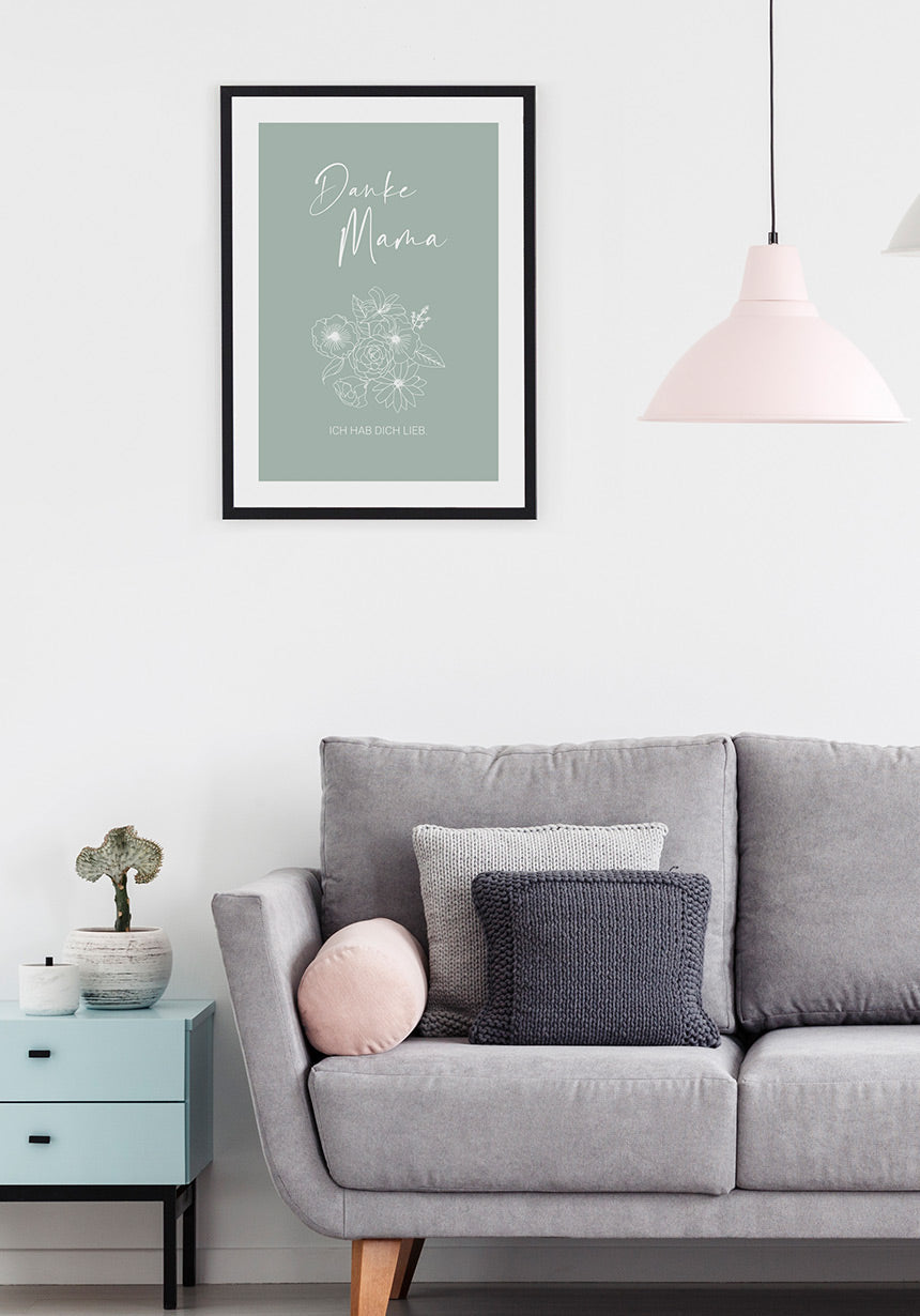 Mother's Day Poster Thanks Mama mint in the living room