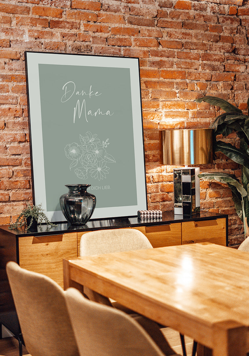 Mother's Day Poster Thanks Mama mint on Sideboard