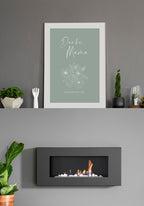 Mother's day poster thanks Mama mint over fireplace