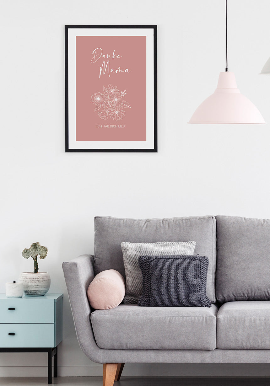 Mother's Day Poster Thanks Mama in pink in the living room
