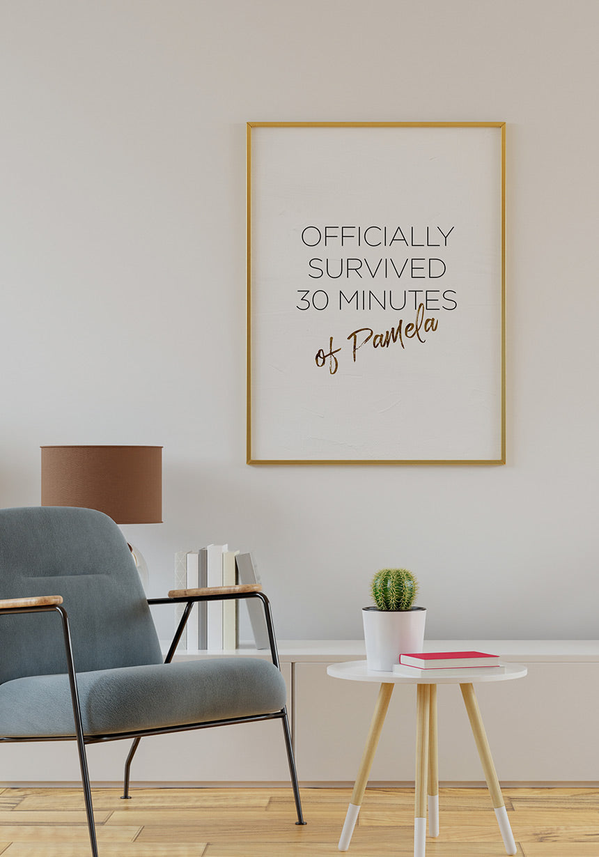 Spruch Poster Pamela Reif survived 30 minutes in the living room