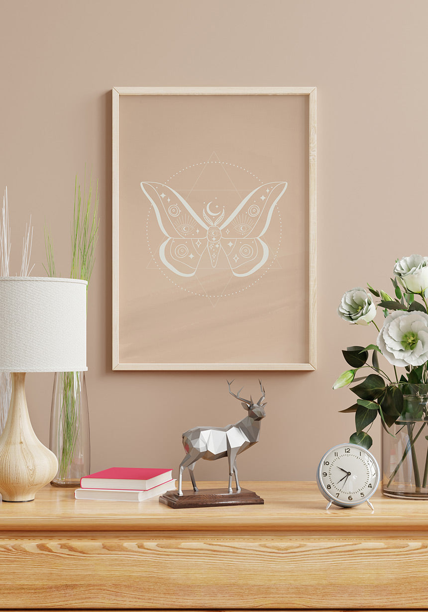 Illustrations Poster Butterfly in Boho style in wooden frame