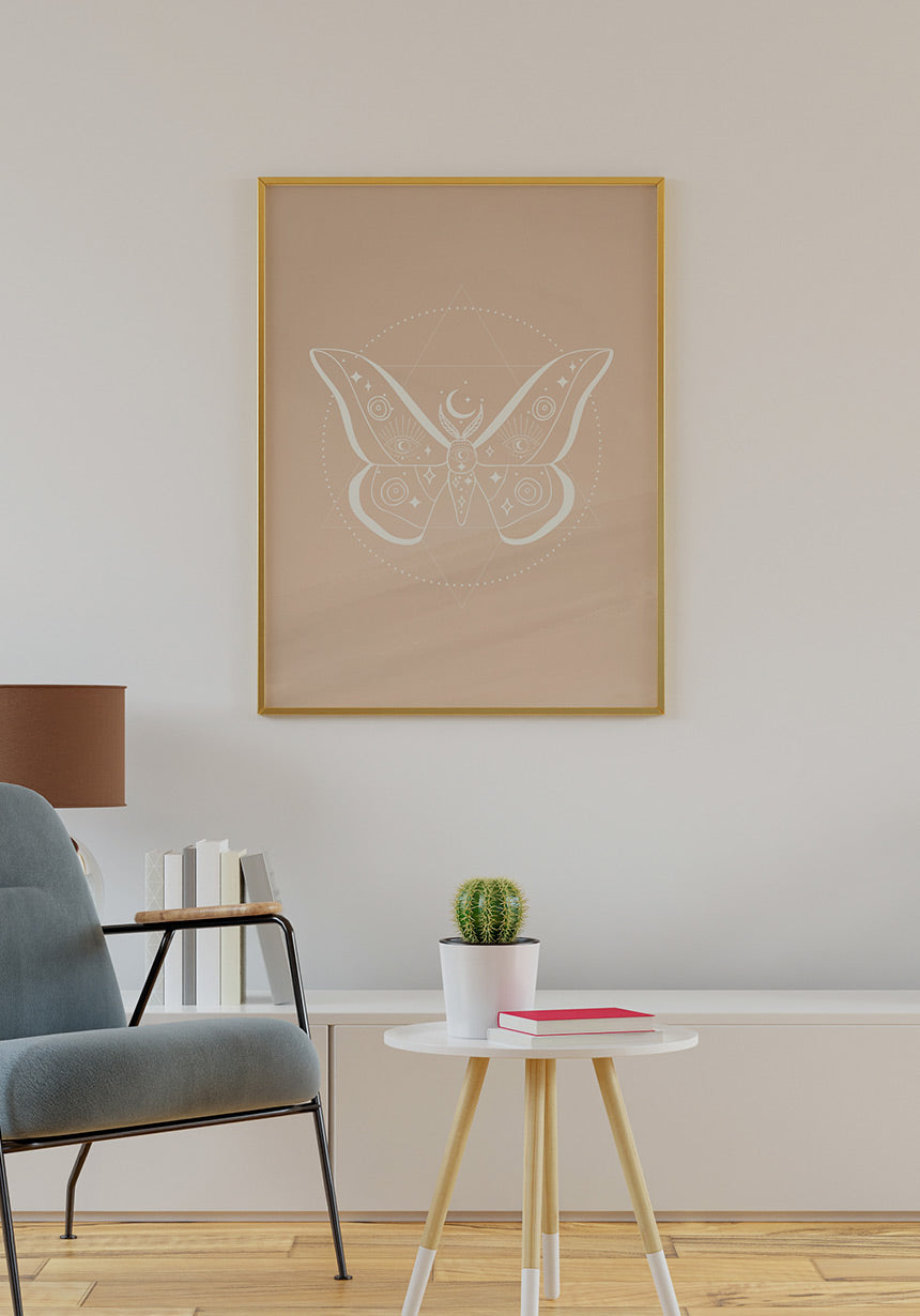 Illustrations Poster Butterfly in Boho style in Golframe