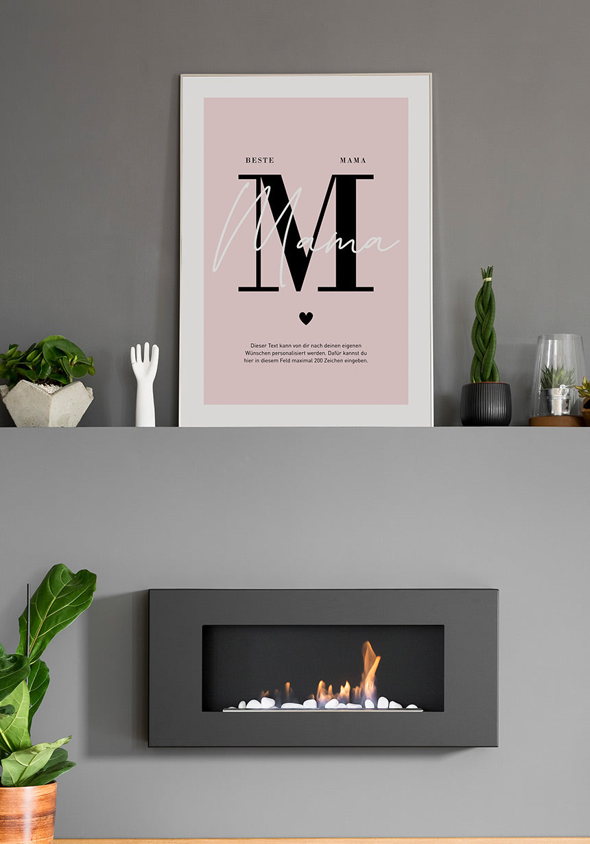 personalisiertes Poster Muttertag mit Text über Kamin