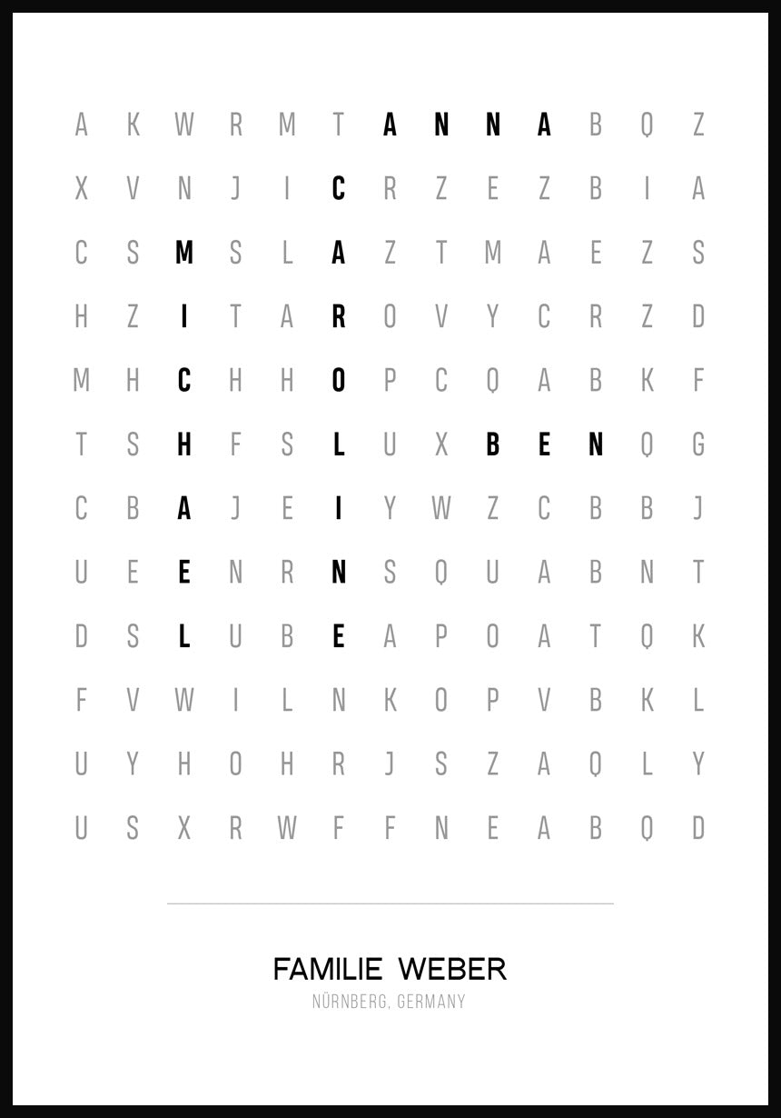 Personalisierbares Poster Buchstabengitter