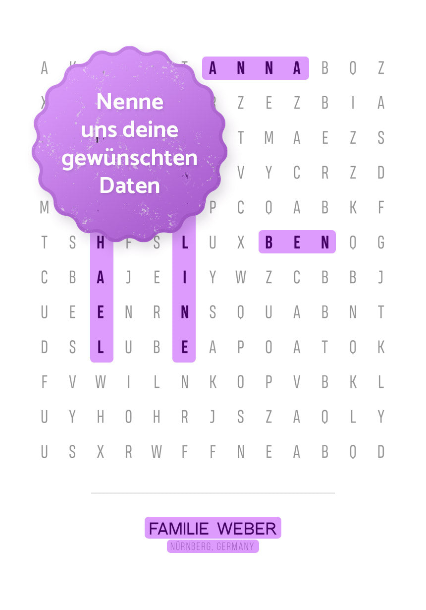 Personalisierbares Poster Buchstabengitter personalisierbare Flächen