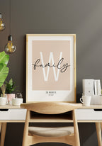 Personalisierbares Familienposter mit Name und Jahr am Arbeitsplatz