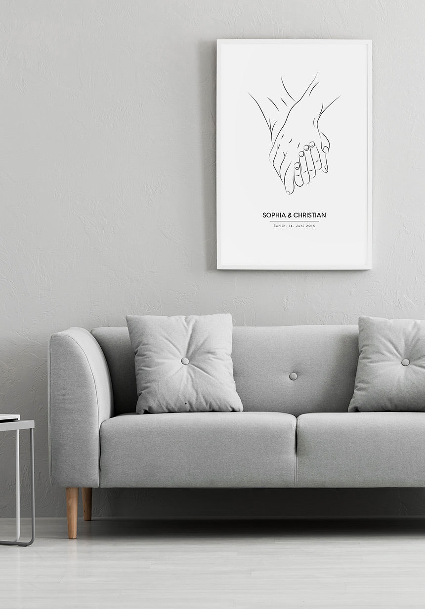 Personalisierbares Paar-Poster mit Händen an Wand