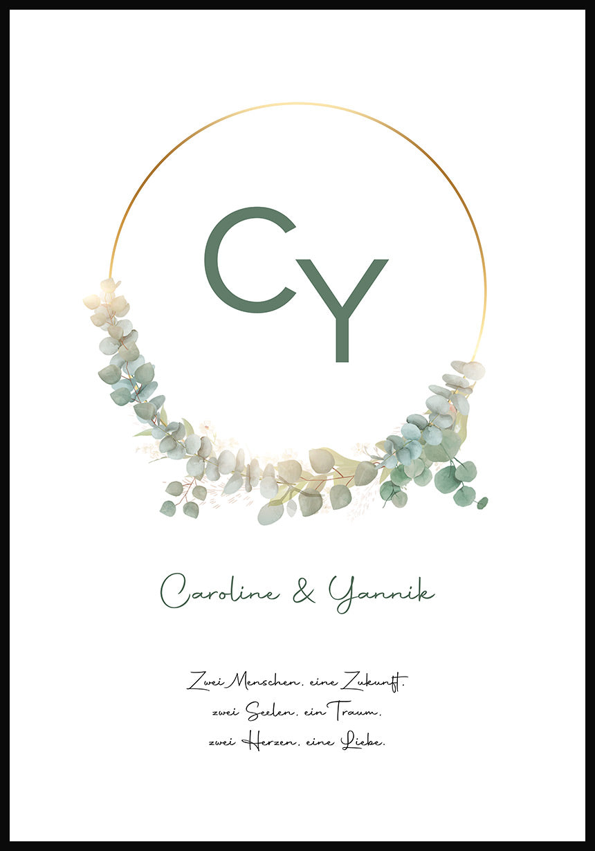 Hochzeitsposter personalisierbar Kreis mit Initialen
