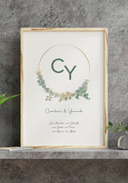 Hochzeitsposter personalisierbar Kreis mit Initialen an Betonwand