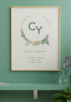 Hochzeitsposter personalisierbar Kreis mit Initialen im Wohnzimmer