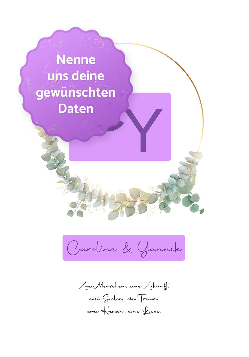 Hochzeitsposter personalisierbar Kreis mit Initialen personalisierbare felder