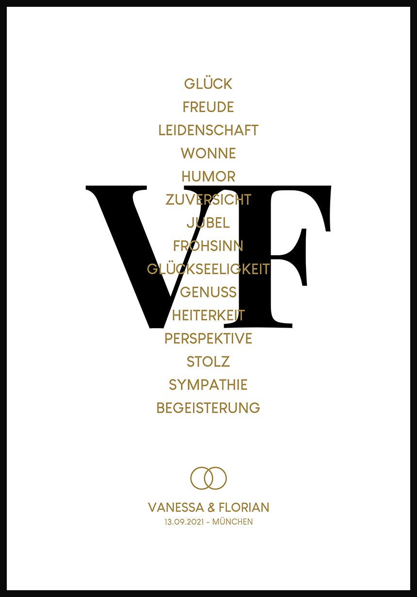 personalisiertes Paar  Poster Hochzeit Liste mit Eigenschaften