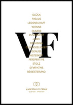 personalisiertes Paar  Poster Hochzeit Liste mit Eigenschaften
