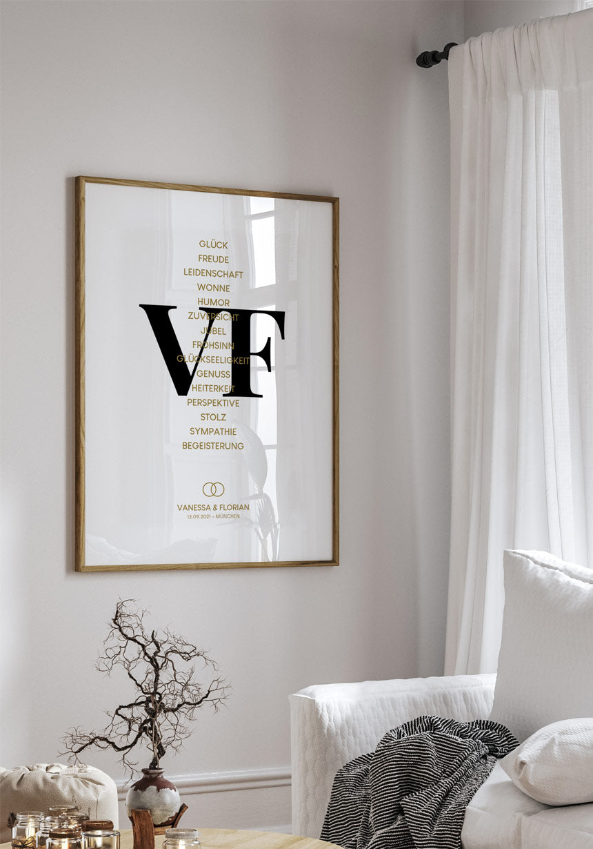 personalisiertes Paar Poster Hochzeit Liste mit Eigenschaften als Geschenk