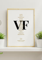 personalisiertes Paar  Poster Hochzeit Liste mit Eigenschaften vor weißer Wand