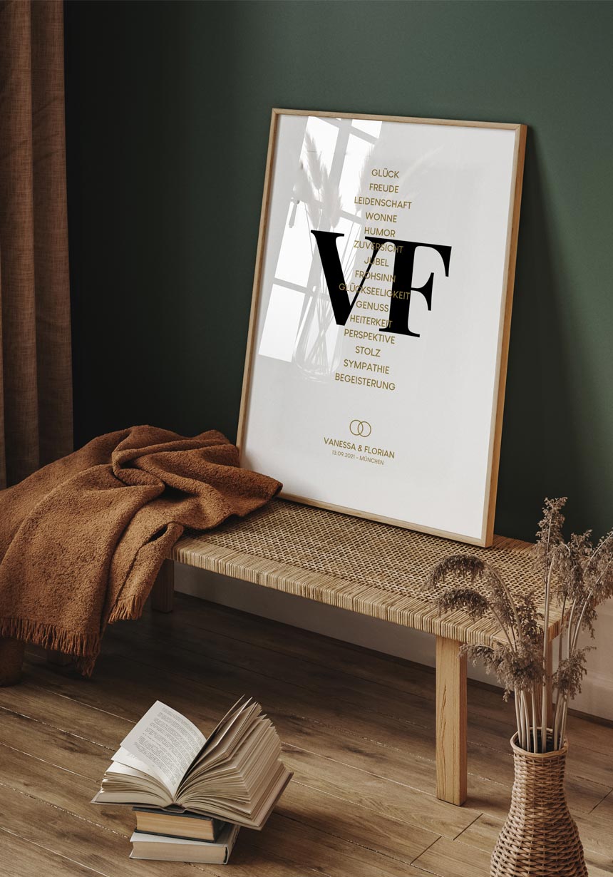 personalisiertes Paar Poster Hochzeit Liste mit Eigenschaften für Paare