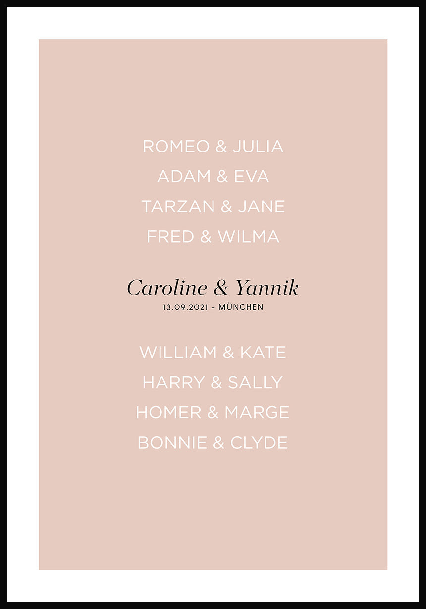 personalisiertes Poster zur Hochzeit mit berühmten Paaren
