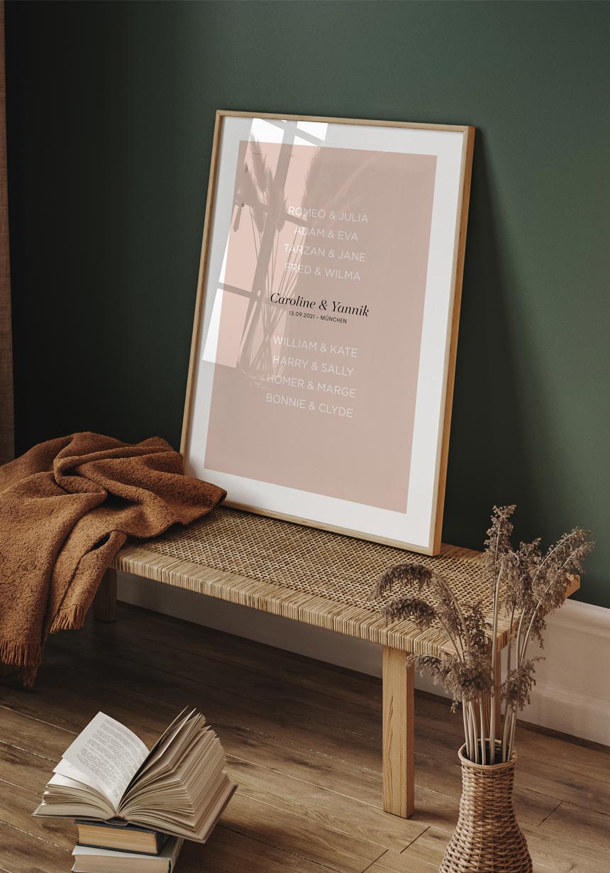 personalisiertes Poster zur Hochzeit mit berühmten Paaren für Paare