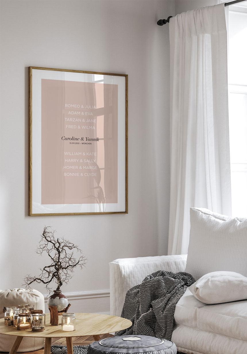 personalisiertes Poster zur Hochzeit mit berühmten Paaren als Geschenk
