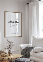 personalisiertes Poster Hochzeit Mr und Mrs im Bilderrahmen