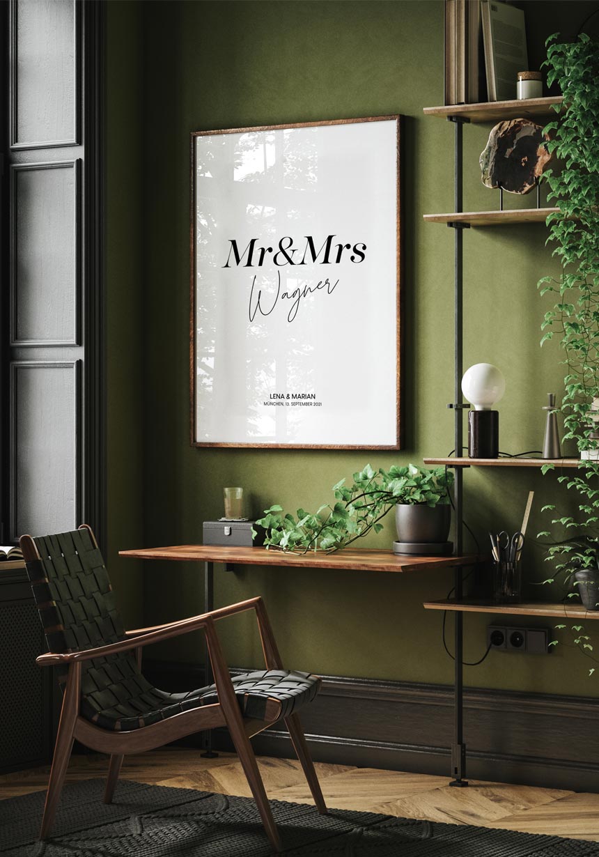 personalisiertes Poster Hochzeit Mr und Mrs für Zuhause