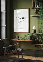 personalisiertes Poster Hochzeit Mr und Mrs für Zuhause