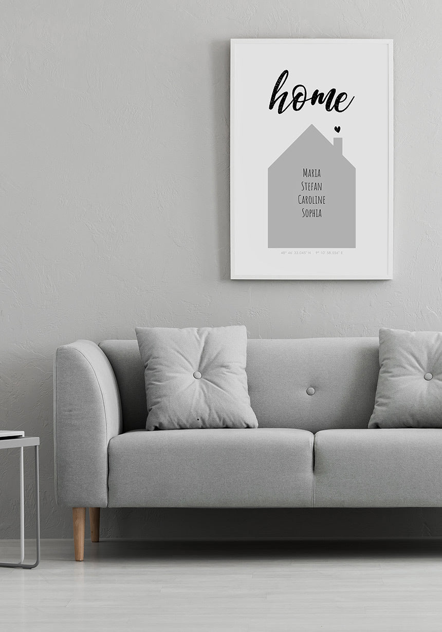 personalisierbares Poster Wohnort und Familie im Rahmen