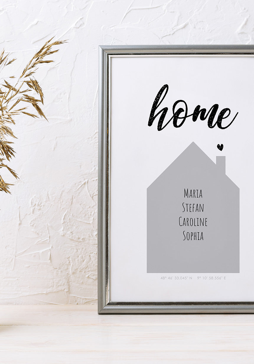personalisierbares Poster Wohnort und Familie an Wand