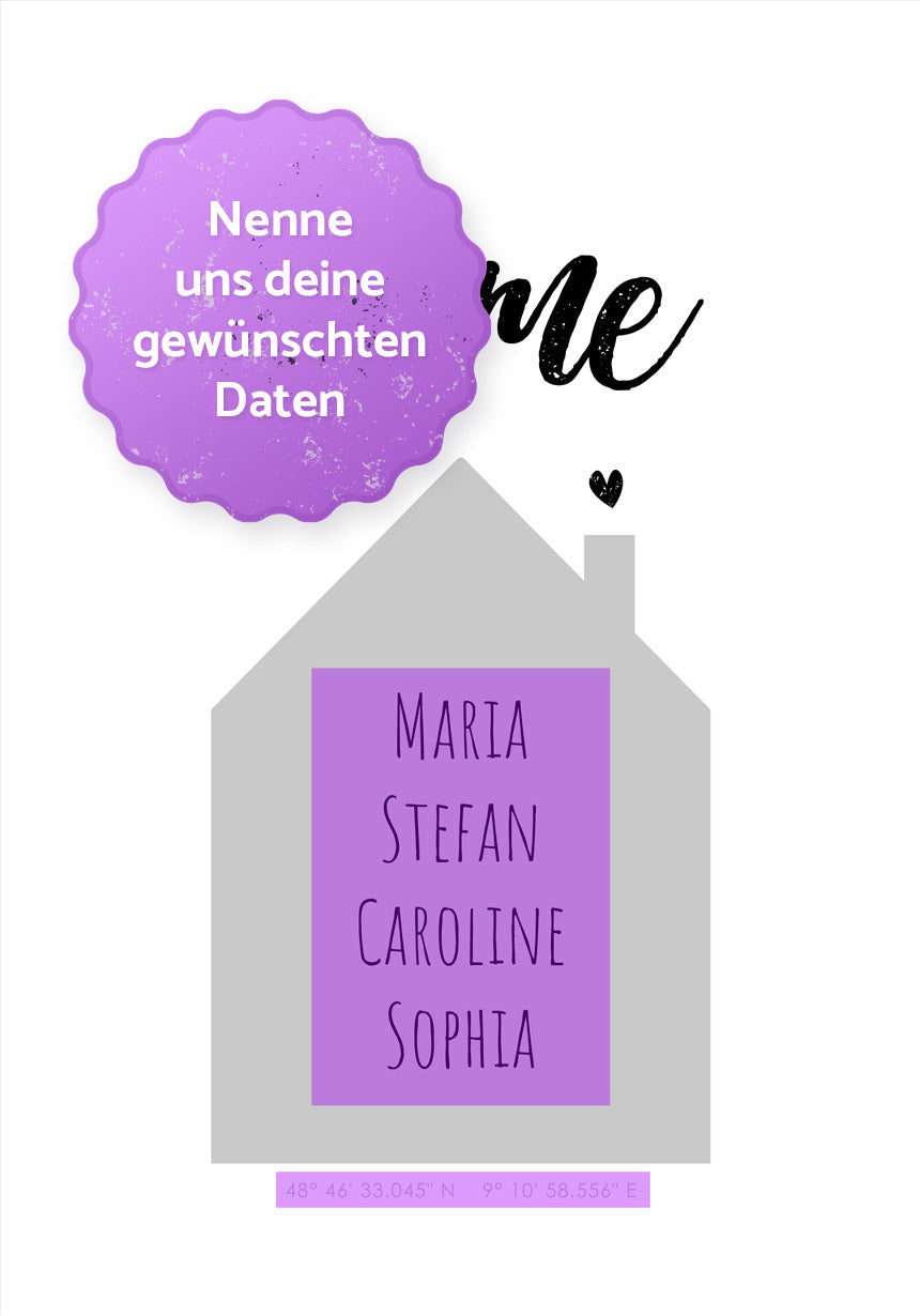 personalisierbares Poster Wohnort und Familie Personalisierung