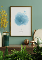 Personalisierbares Poster Sternzeichen, Name und Geburtsdatum im goldenen Rahmen