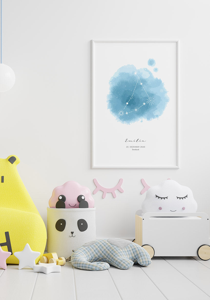 Personalisierbares Poster Sternzeichen, Name und Geburtsdatum im Kinderzimmer