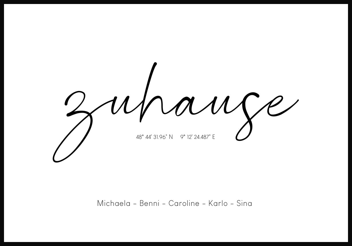 Personalisiertes Poster Zuhause mit Koordinaten und Namen