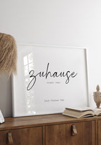 Personalisiertes Poster Zuhause mit Koordinaten und Namen Familie