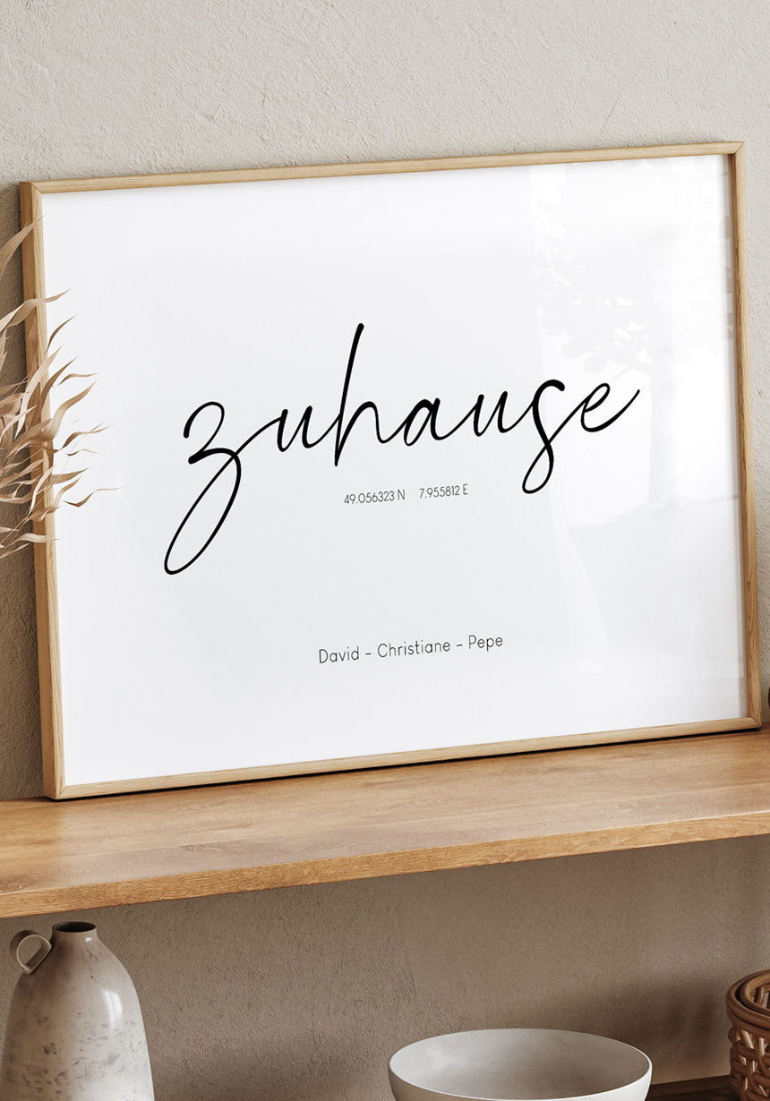 Personalisiertes Poster Zuhause mit Koordinaten und Namen Schlafzimmer