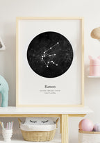 personalisierbares Sternzeichen Poster mit Kreis und Name im Kinderzimmer