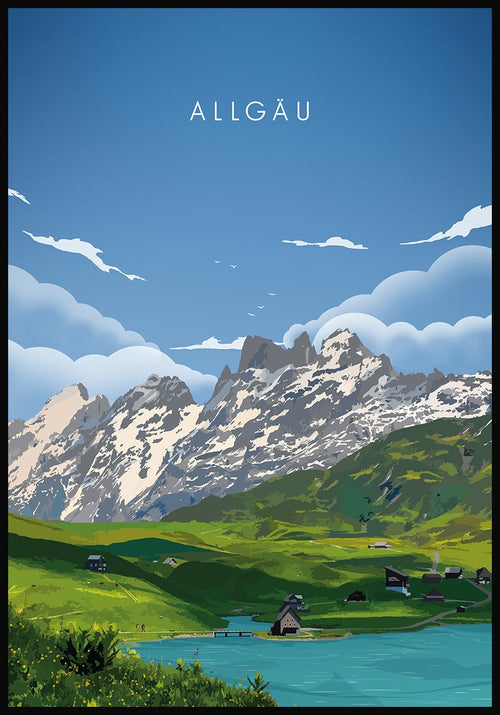 Illustrated poster Allgäu with mountains