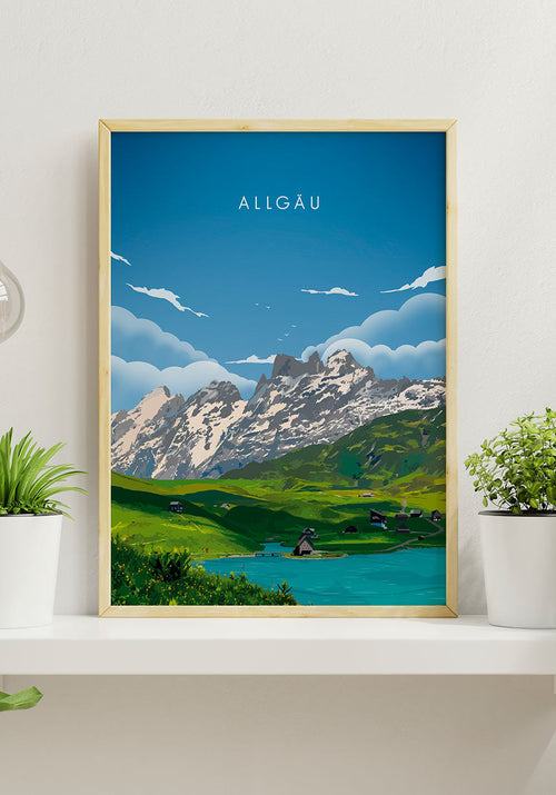 Illustrated Poster Allgäu with Mountains for Home