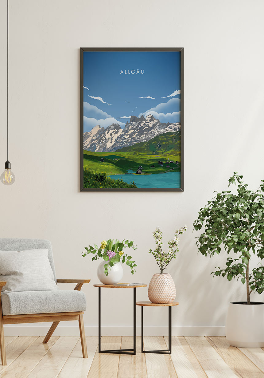 Illustrated Poster Allgäu with Bergen Image Motiv
