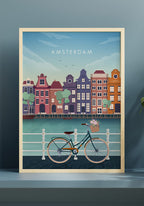 Illustrated Poster Amsterdam with Bicycle