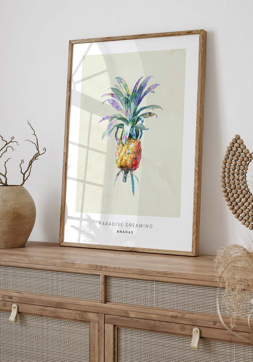 Poster Illustration Pineapple in Wooden Frame