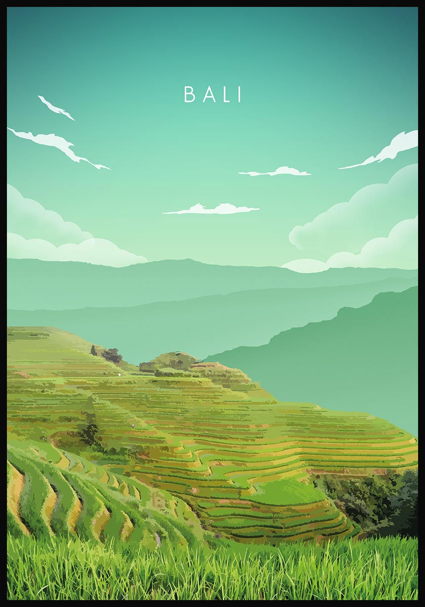 Illustrated poster Bali rice terraces