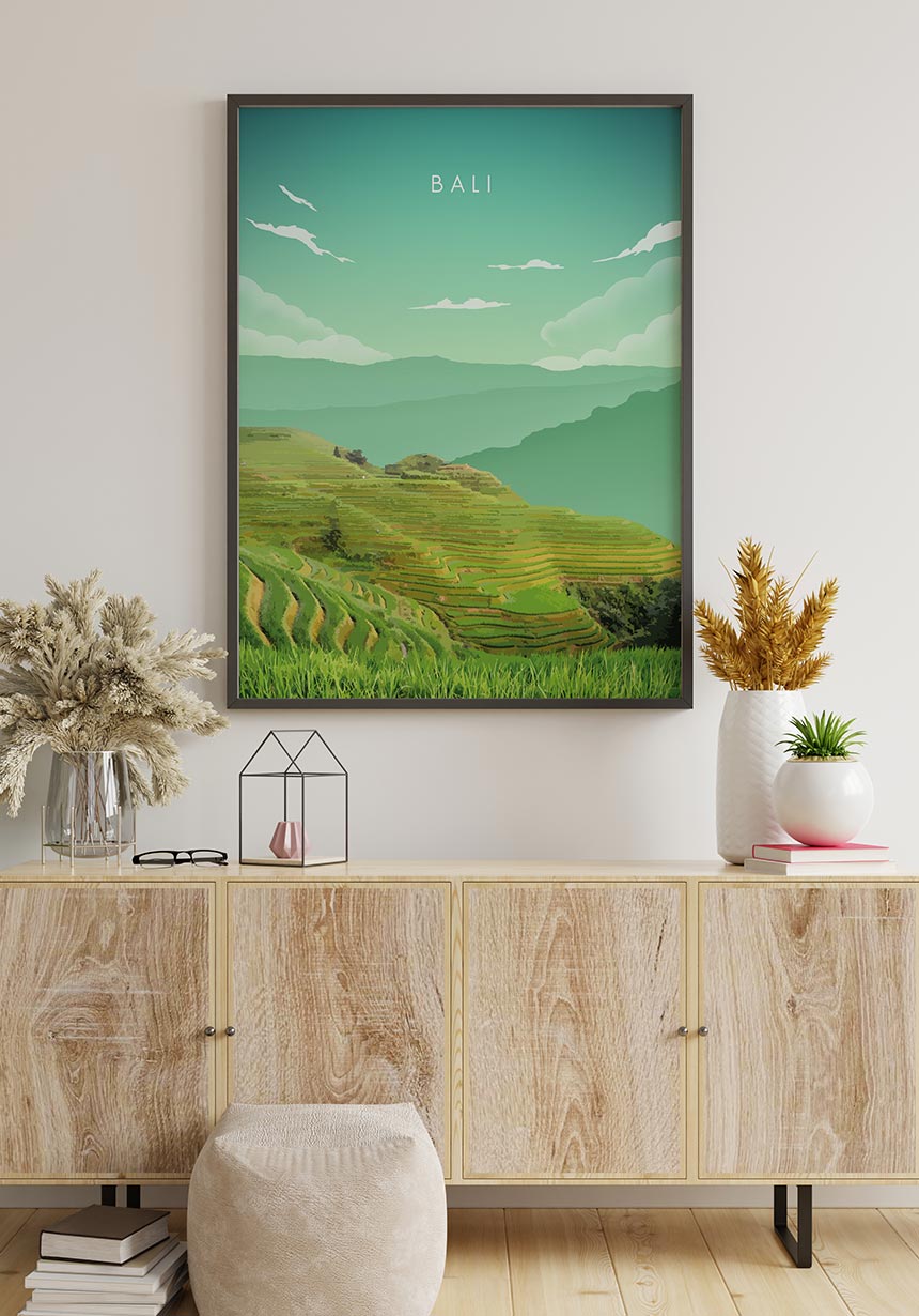 Illustrated Poster Bali Rice Terraces Gift
