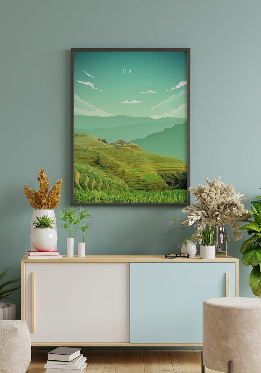 Illustrated poster Bali rice terraces with picture frames