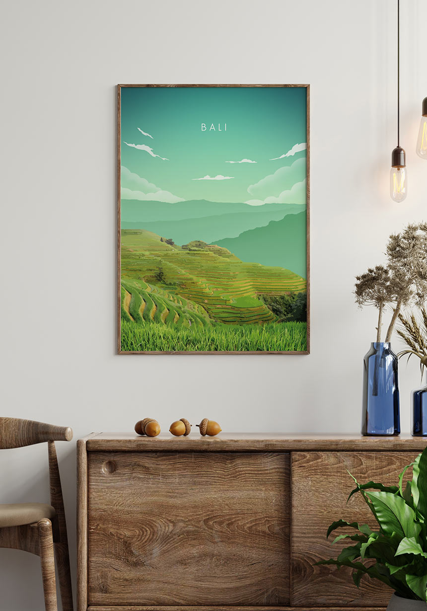 Illustrated Poster Bali Rice Terraces for Home