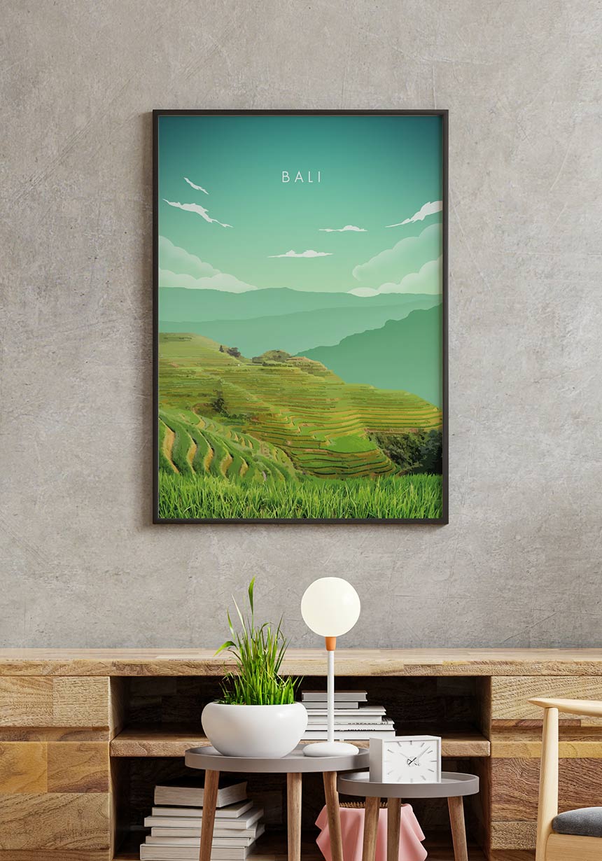Illustrated poster Bali rice terraces great poster
