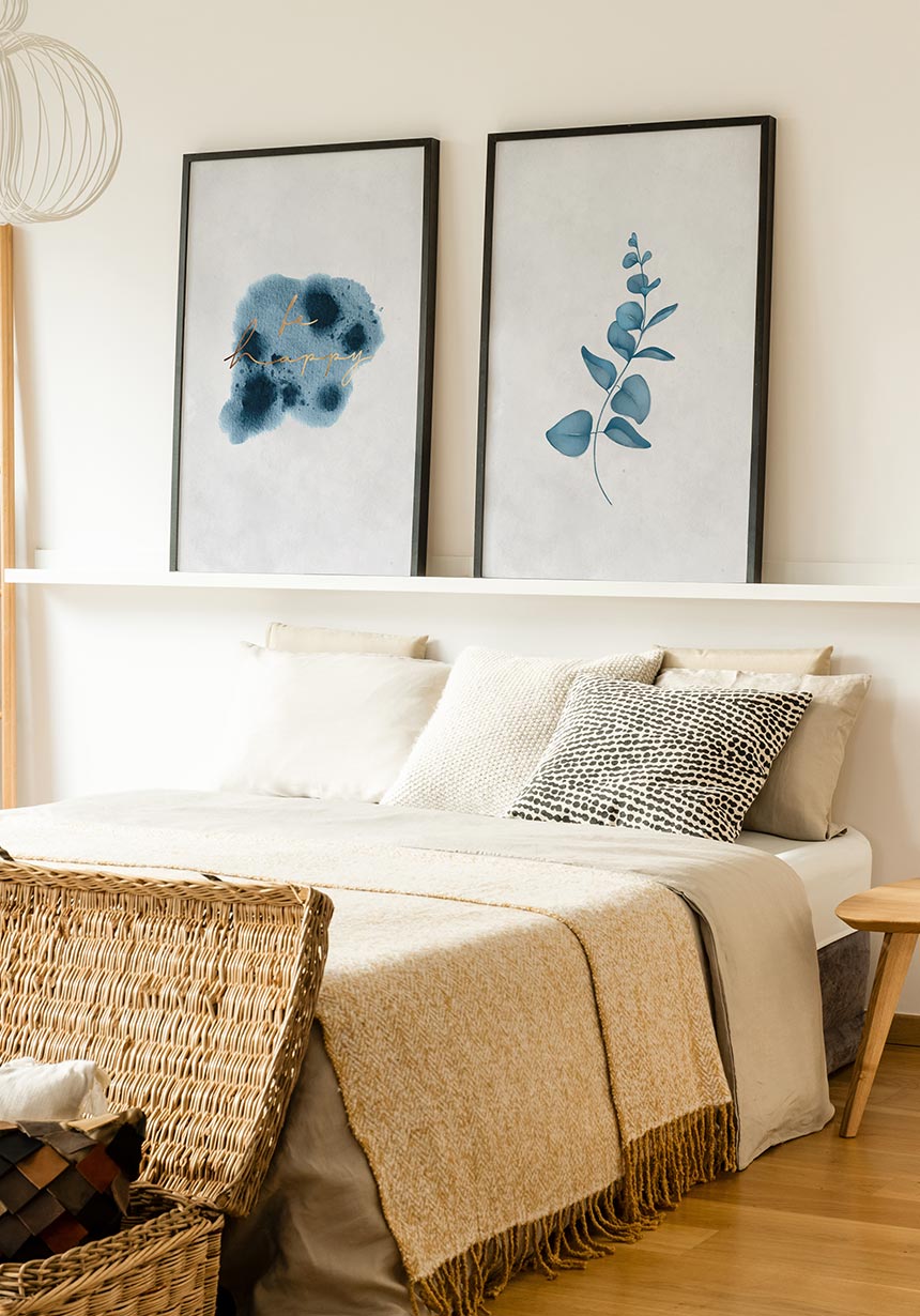 Poster Calm Watercolors Be Happy in the bedroom