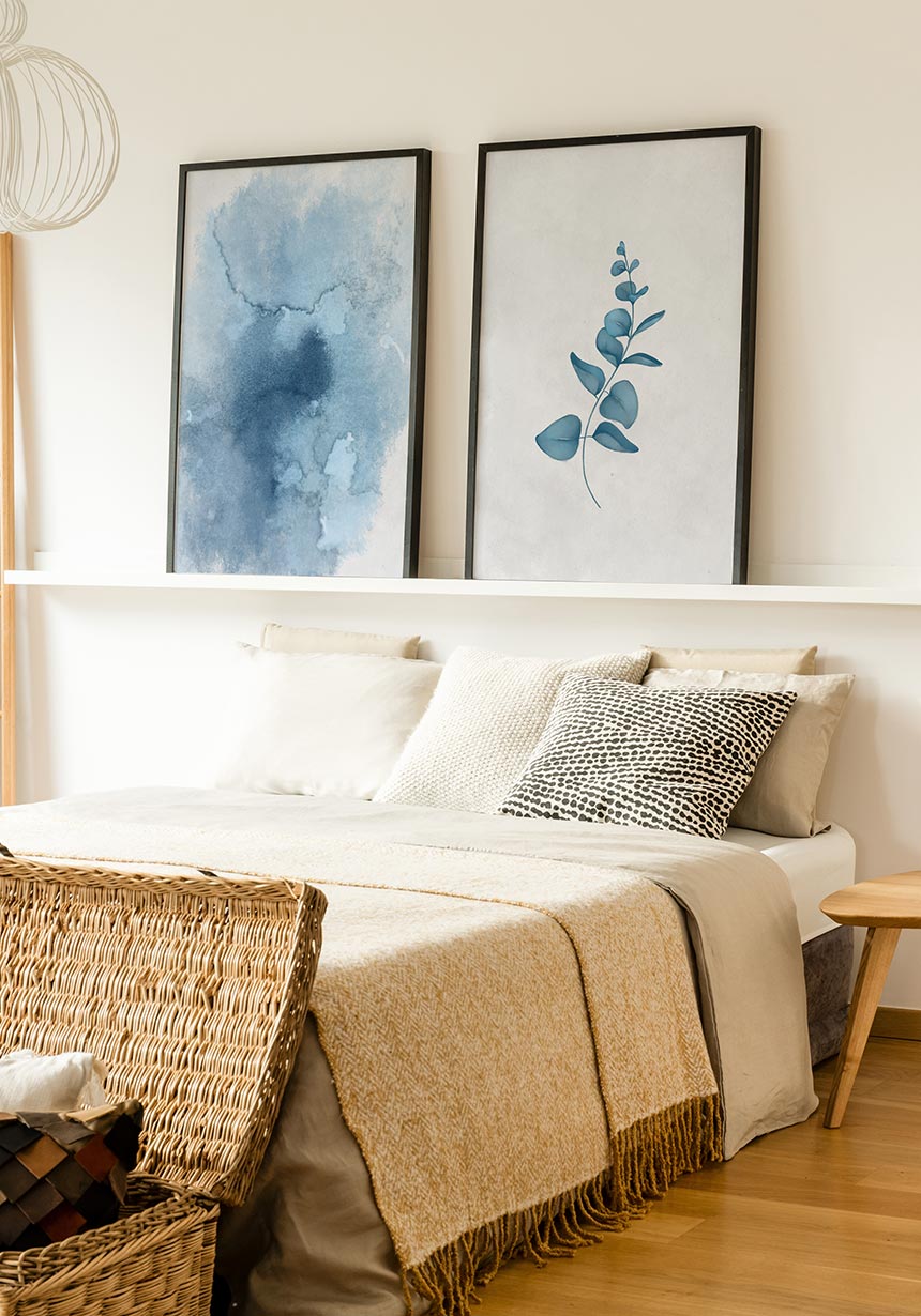 Poster Calm Watercolors Eucalyptus over bed