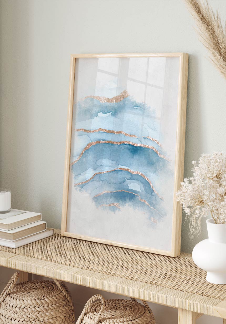 Poster Calm Watercolors marbled in wooden frame