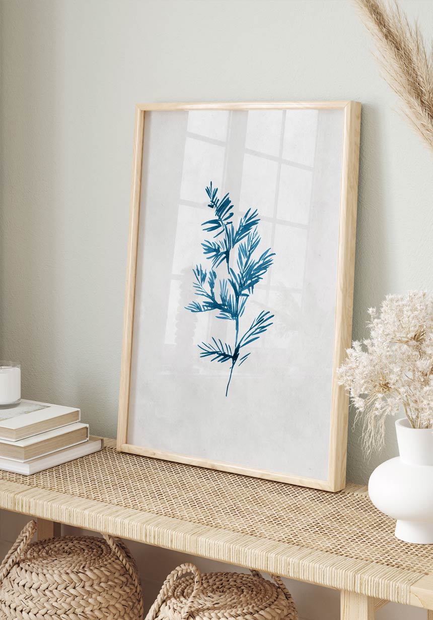 Poster Calm Watercolors Krätuer Branch in Wooden Frame